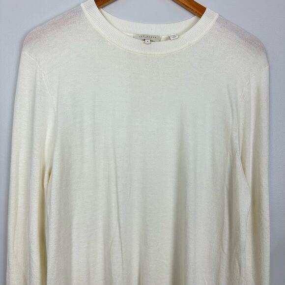Ted Baker Yaline Ruffle Hem Overlay Woven Jumper Sweater Ivory Size Large - Picture 6 of 9